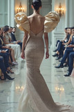 Flared Sculpted Plunging Bodice Gown
