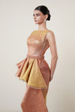 Brocade Dress with Peplum Belt