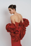Strapless Column Dress with Flower Cape