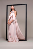 Isabel Sanchis Draped Sleeve Evening Gown 049