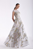 Embroidered Cap Sleeve Organza Gown