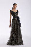 Sequin and Tulle Cap Sleeve Gown