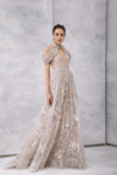 Embroidered Tulle Draped Shoulder Gown