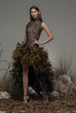 Bore High-Low Feathered Gown