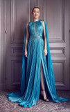 Pleated Cape Sleeve Gown