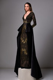 Long Sleeve Sequin Gown with Satin Layover