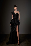 One Shoulder Peplum Satin Gown