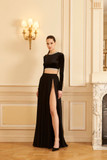 Long Sleeve Velvet Crop Top and Georgette Slit Skirt