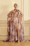 Long Sleeve Chiffon Print Gown