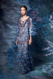 Scoop Neck Feathered Sequined Gown