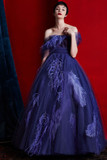 Yulia Strapless Feathered A-Line Gown