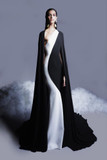 One Shoulder Crepe  Gown with Cape