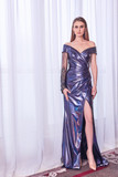 Off Shoulder Iridescent Slit Gown