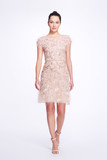 Crystal and Ostrich Feather Embroidered Tulle Cocktail Dress