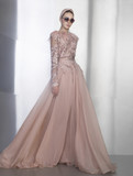 Long  Illusion Sleeve Ball Gown