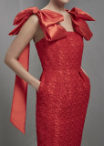 Maddie Star Pattern Lace Taffeta Bow Midi Dress