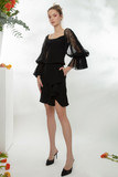 Crepe Top With Lace Sleeves and Crepe Shorts