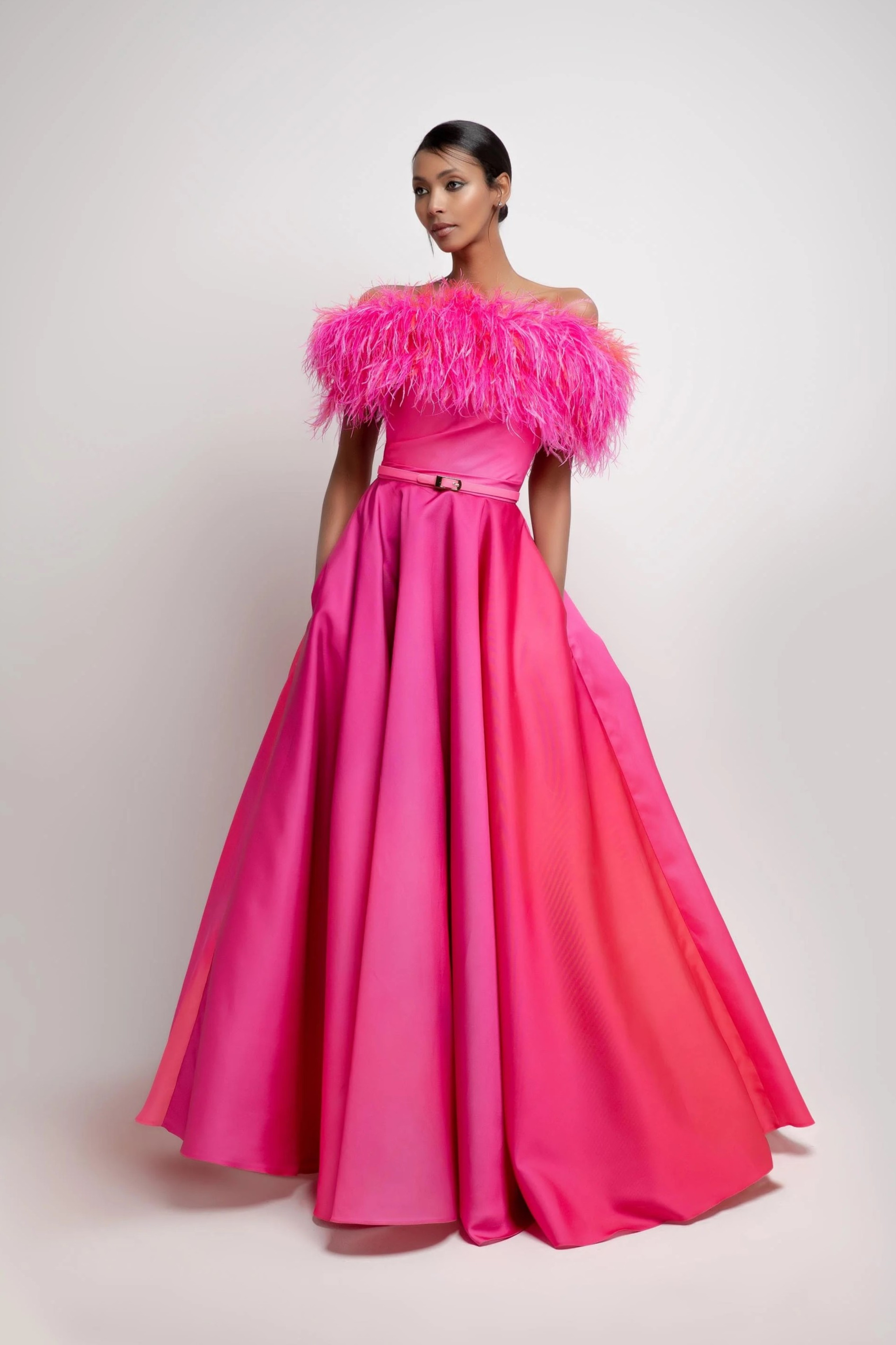 Tony Ward Feathered Off Shoulder Gown - District 5 Boutique