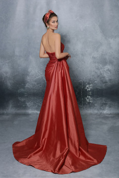 Strapless Ruched Taffeta Gown