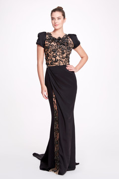 Back Bow Short Sleeve Slit Gown Back Bow Short Sleeve Slit Gown