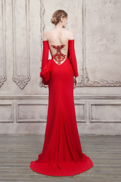 Off the Shoulder Long Sleeve Slit Gown Off the Shoulder Long Sleeve Slit Gown