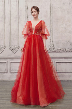 Puff Sleeve Plunging Neck Gown Puff Sleeve Plunging Neck Gown