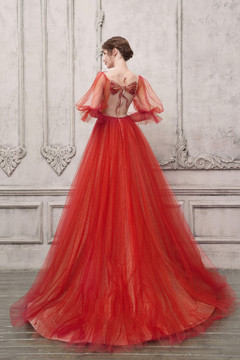 Puff Sleeve Plunging Neck Gown Puff Sleeve Plunging Neck Gown