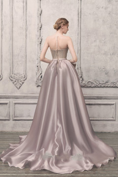 Long Sleeve Strapless Illusion Slit Gown Long Sleeve Strapless Illusion Slit Gown