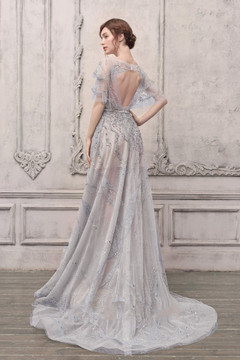 Bateau Neck Embellished Gown