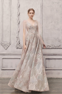 Embellished Long Cape Sleeve Gown Embellished Long Cape Sleeve Gown
