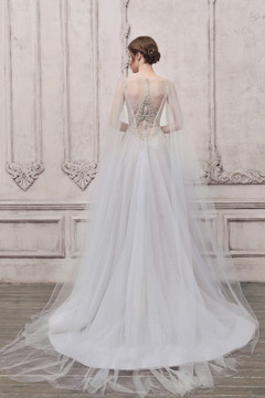 Long Draped Sleeve A-Line Gown Long Draped Sleeve A-Line Gown