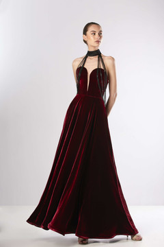 Halter Neck Velvet Gown