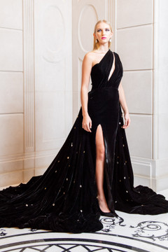 Crystal Embellished Velvet Gown Crystal Embellished Velvet Gown