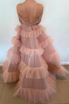 Ruffled Tulle Tiered Strapless Gown Ruffled Tulle Tiered Strapless Gown