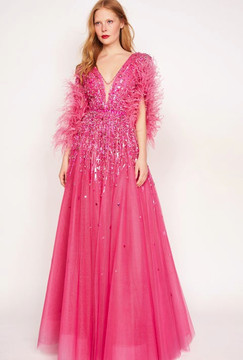 Tabitha Beaded Feathered Gown
