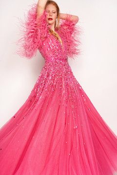 Tabitha Beaded Feathered Gown