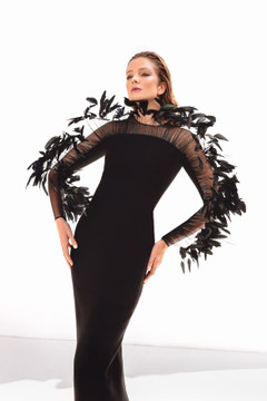 Long Sleeve Coq Plume Gown