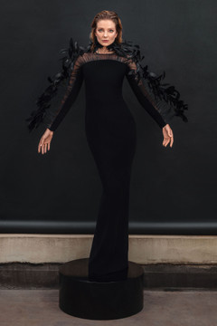 Long Sleeve Coq Plume Gown