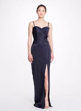 Sleeveless Draped Satin Back Crepe  Gown