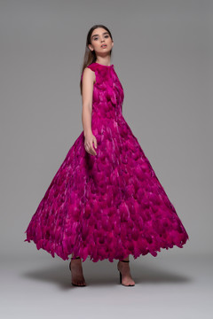 Fiesco Sleeveless Feathered Midi Dress