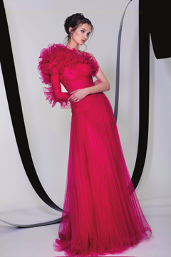 One Shoulder Ruffled Tulle Gown One Shoulder Ruffled Tulle Gown