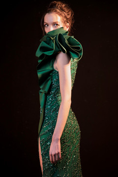 Embroidered Sculpted Slit Gown Embroidered Sculpted Slit Gown