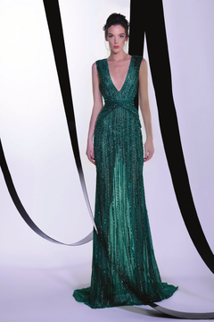 Embroidered Deep V Neck Gown Embroidered Deep V Neck Gown