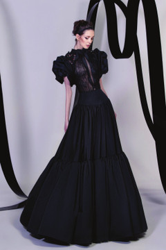 Puffy Sleeve Taffeta Gown