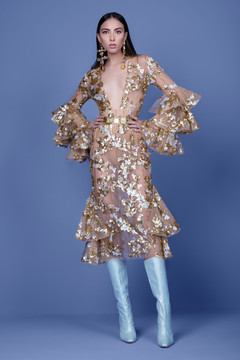 Long Sleeve Beaded Tulle Dress Long Sleeve Beaded Tulle Dress