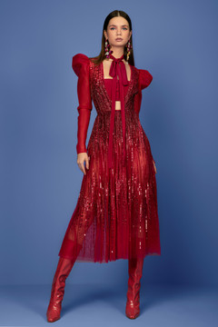 Beaded Tulle Puff Sleeve Dress Beaded Tulle Puff Sleeve Dress