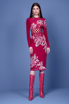 Long Sleeve Beaded Crepe Dress Long Sleeve Beaded Crepe Dress