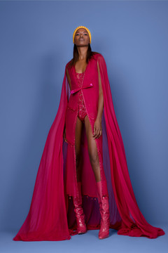 Zuhair Murad Beaded Chiffon Gown with Cape Sleeves - District 5