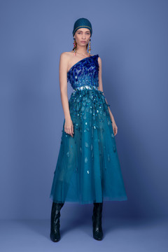 One Shoulder Beaded Tulle Dress One Shoulder Beaded Tulle Dress