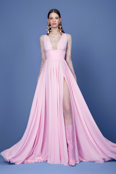 Beaded Stretch Body Chiffon Gown Beaded Stretch Body Chiffon Gown